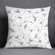 Cotton Linen Pillowcase Gray with White Flower Pattern