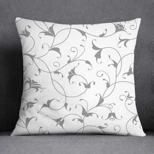 Cotton Linen Pillowcase Gray with White Flower Pattern