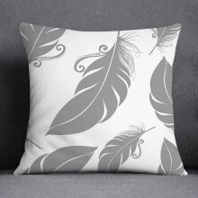Cotton Linen Pillow Case Gray with White Flower Pattern