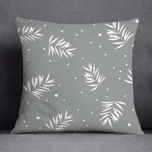 Cotton Linen Pillow Case Gray with White Flower Pattern
