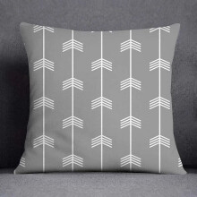 Cotton Linen Pillow Case Gray with White Floral Pattern