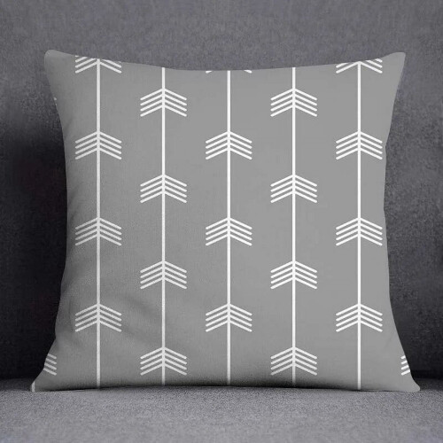 Cotton Linen Pillow Case Gray with White Floral Pattern