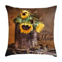 Cotton Linen Pillow Case Sunflower Print 45x45cm