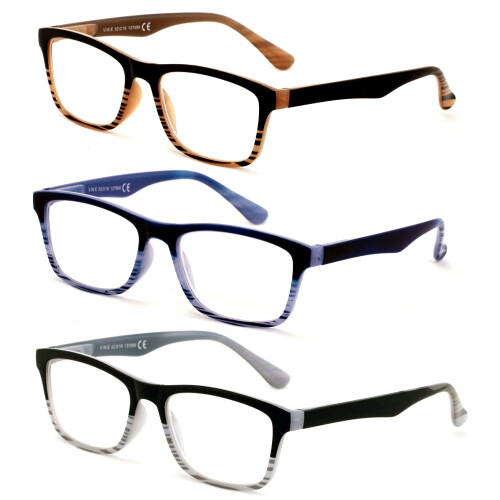 Reading Glasses Rectangular Clear Lens +2.00 3 Pairs