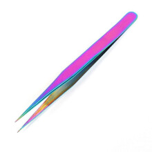 Stainless Steel Eyelash Tweezers Rainbow Curved Tip 1 Pc