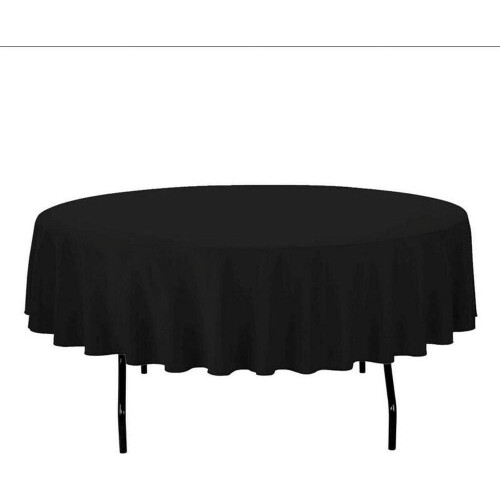 Round Black Polyester Tablecloth 70 Inch Diameter