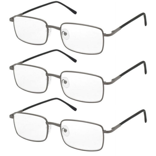 Rectangular Metal Reading Glasses +3.75 3 Pairs
