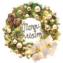 Pre-Lit Christmas Wreath with Poinsettia 16 Inch