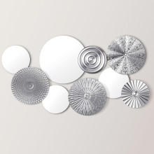 Mirror Wall Decor Set Silver Metal Round Plates 9 pcs
