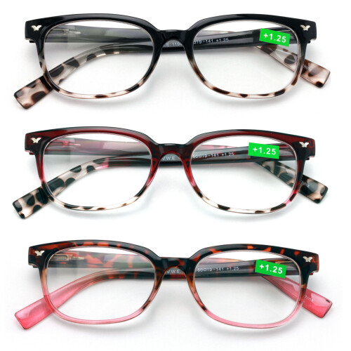 Women's Classic Reading Glasses +1.25 Magnification 3 Pairs
