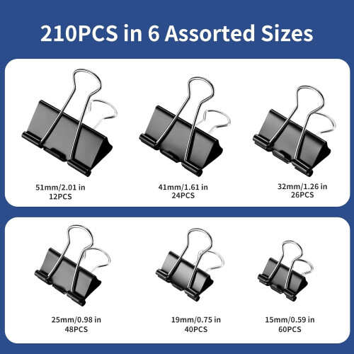 Permklips assorterte størrelser svarte 210 stk 1