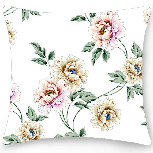 Cotton Linen Pillow Case Floral Print Double-Sided