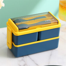 Plastic Bento Box Double Layer Blue 2-Compartment