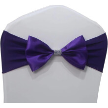 Purple spandex chair sashes for weddings, pack of 12