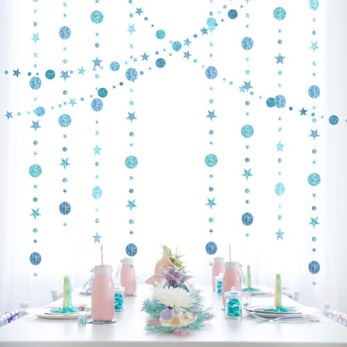 Tropical Leaf Garland Star Circle Teal 10ft