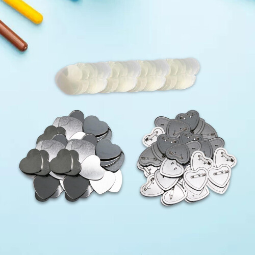 Blank Heart-Shaped Button Badges DIY Supplies 100 pcs