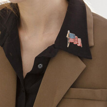 American Flag Brooch Pin Enamel Crystal Patriotic