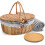 Picnic Basket Set Grey Wicker with Blanket Bamboo Plates 1