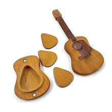 Wooden Guitar Pick Box Yellow Wood Plectrum Holder 1pc