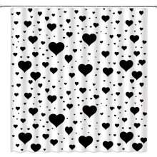 Valentine's Day Shower Curtain Black White Heart 70" W x