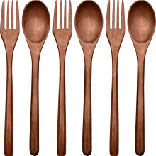 Wooden Spoons and Forks Set Natural Handmade 6-Piece