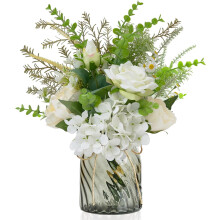 Künstliche Blumen in Vase, weiße Kunstblumen mit Vase für Badezimmer, Couchtisch, Küchendekoration, Zimmerpflanzen-Tischdekoration
