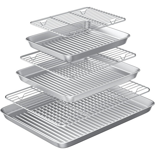 Stainless Steel Baking Sheet with Rack Set 2 Pans 2 Racks