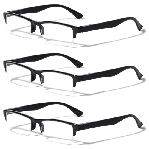 Reading Glasses Rectangular Half Rim +1.50 3 Pairs
