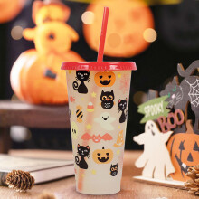 TRIEIY color-changing cups with lids and straws, black cat
