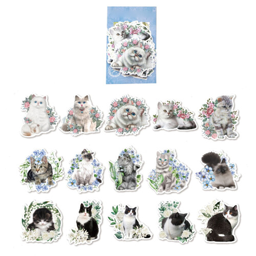 Handbook decal set retro cat flower design 45 pcs