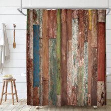 Wooden Shower Curtain Rustic Design 72x84 Inch with 12 Hooks