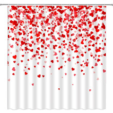 Heart Shower Curtain Romantic Red Pink Fabric 1 Piece
