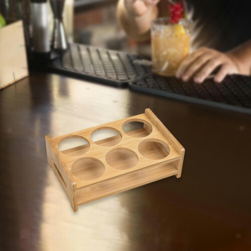 Wooden Tray Stand for Drinks - 6-Cup Holder