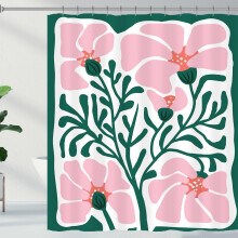 Abstract floral shower curtain pink green 72x72 in