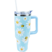 Daisy Tumbler insulated 40 oz with handle and straw lid