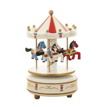 Vintage wooden merry-go-round horse music box white