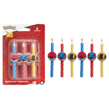 Pokémon Geburtstagskerzen | 6 Kerzen für Kuchendekorationen, gestreifte Kerzen in Rot, Blau, Gelb