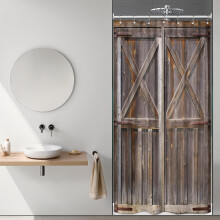 Wooden Barn Door Shower Curtain 36x72 in Rustic Brown