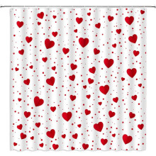Heart Shower Curtain Red Polka Dot Romantic Fabric 72x72