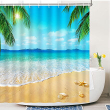 Beach shower curtain coastal design waterproof 72x72 inch