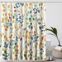 Floral Shower Curtain with Hooks, Colorful Leaves Design