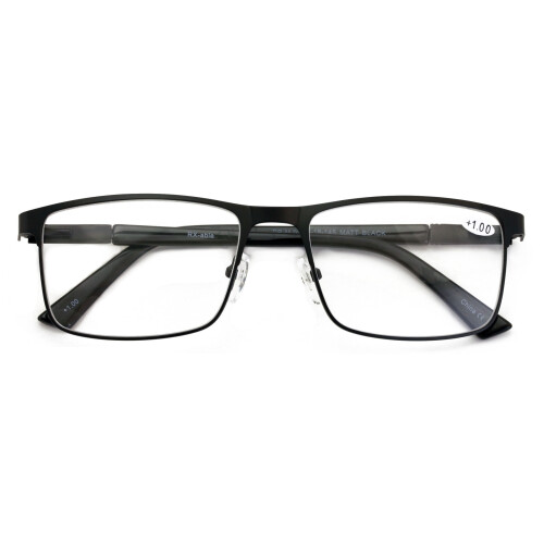 Men's optical frame rectangular metal reading glasses +1.50