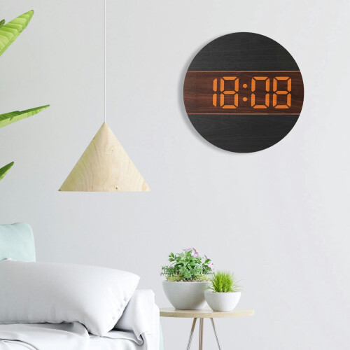 TUMALL round wall clock black digital 12-inch