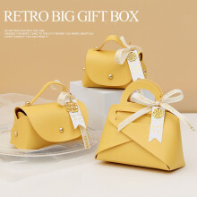 Faux Leather Handbag-Shaped Gift Bag with Ribbon Bow Handle