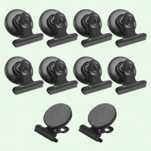 Lot de 10 pinces magnétiques, aimants de réfrigérateur puissants en métal, supports magnétiques pour bureau et école - Noir