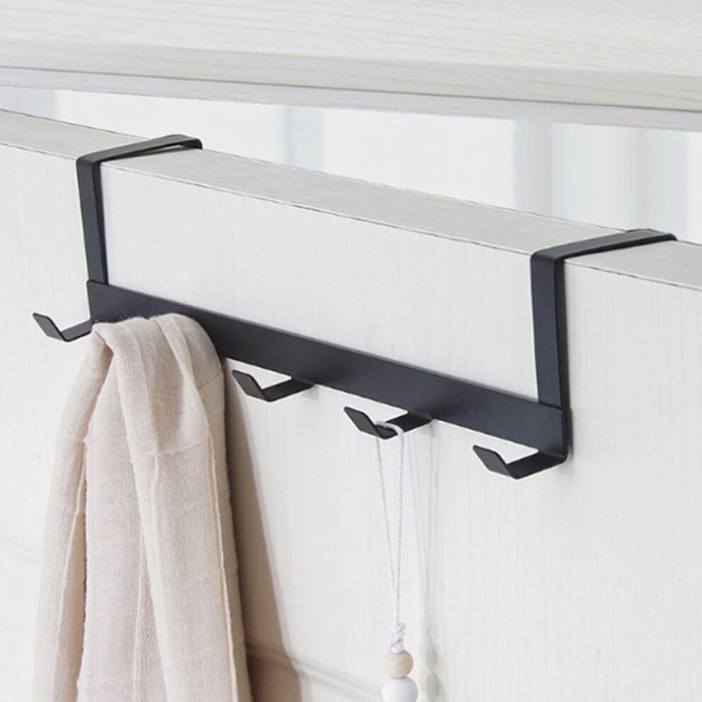 Over-The-Door Bathroom Organizer Rack With 5 Hooks Black 901175755101