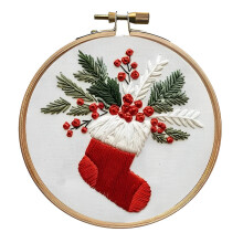 Christmas Cross Stitch Kit with Hoop Cloth Threads