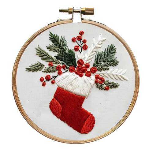 Christmas Cross Stitch Kit with Hoop Cloth Threads