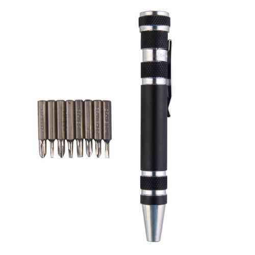 Precision screwdriver pen with 8 Torx and slotted bits