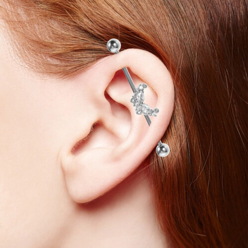 Barra per piercing a farfalla in acciaio inossidabile 16G 2